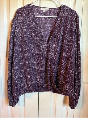 nine britton Purple Printed V-Neck Long Sleeve Blouse